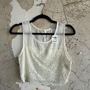 Ivory Lace Crop Top Sheer Mesh Panel Charlotte Russe Retro Coquette Small